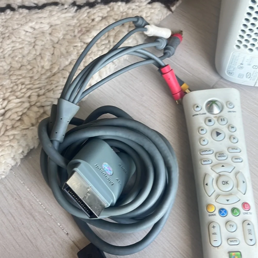 Xbox 360 console and cords with battery and controller